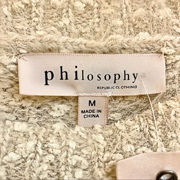 NWT Philosophy Cream and Tan Long Sleeve Knit Sweater Size Medium - Picture 7 of 8